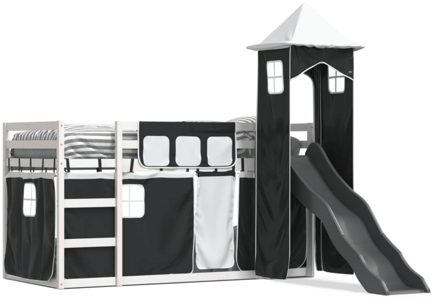 vidaXL Etagenbett mit Rutsche und Gardinen Weiß und Schwarz 90x190 cm 3284209 Bild 1