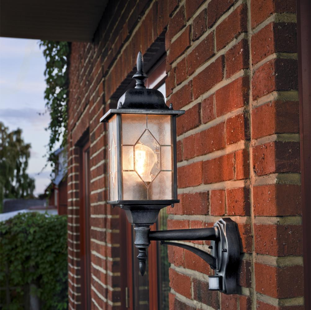 LED Außen Wandlaterne stehend im Landhausstil, mit Bewegungsmelder, schwarz Bild 1