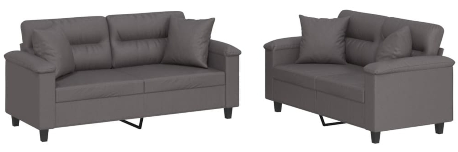 vidaXL 2-tlg. Sofagarnitur mit Kissen Grau Kunstleder 3202374 Bild 1