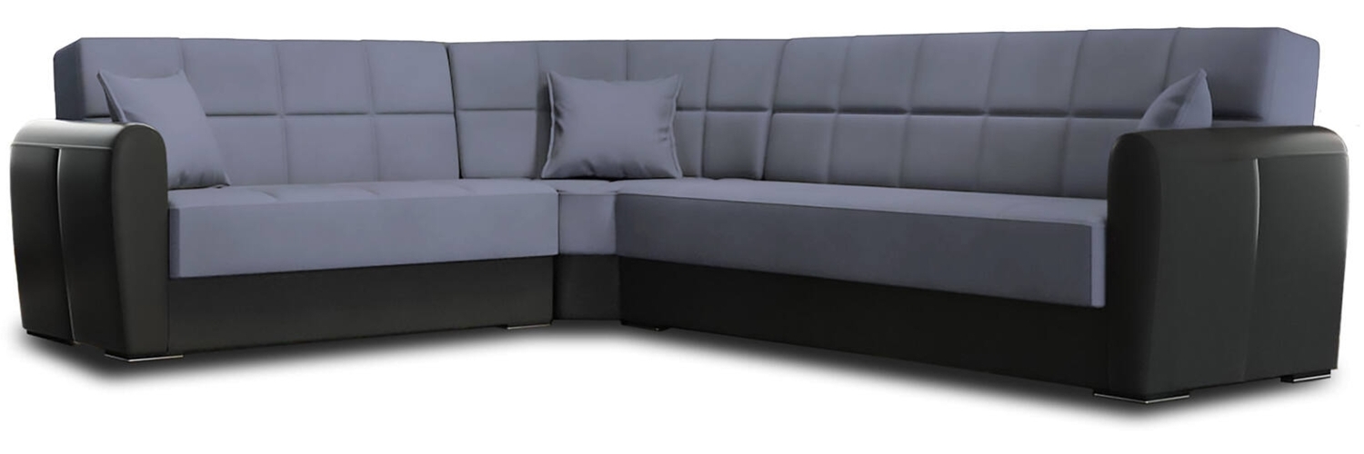 Dmora Schlafsofa mit Halbinsel Gaillardia, Ecksofa mit Stauraum aus Kunstleder und Stoff, Sofa mit Klick-Klack-Öffnung, 305 x 238 x 91 cm, Schwarz und Grau Bild 1