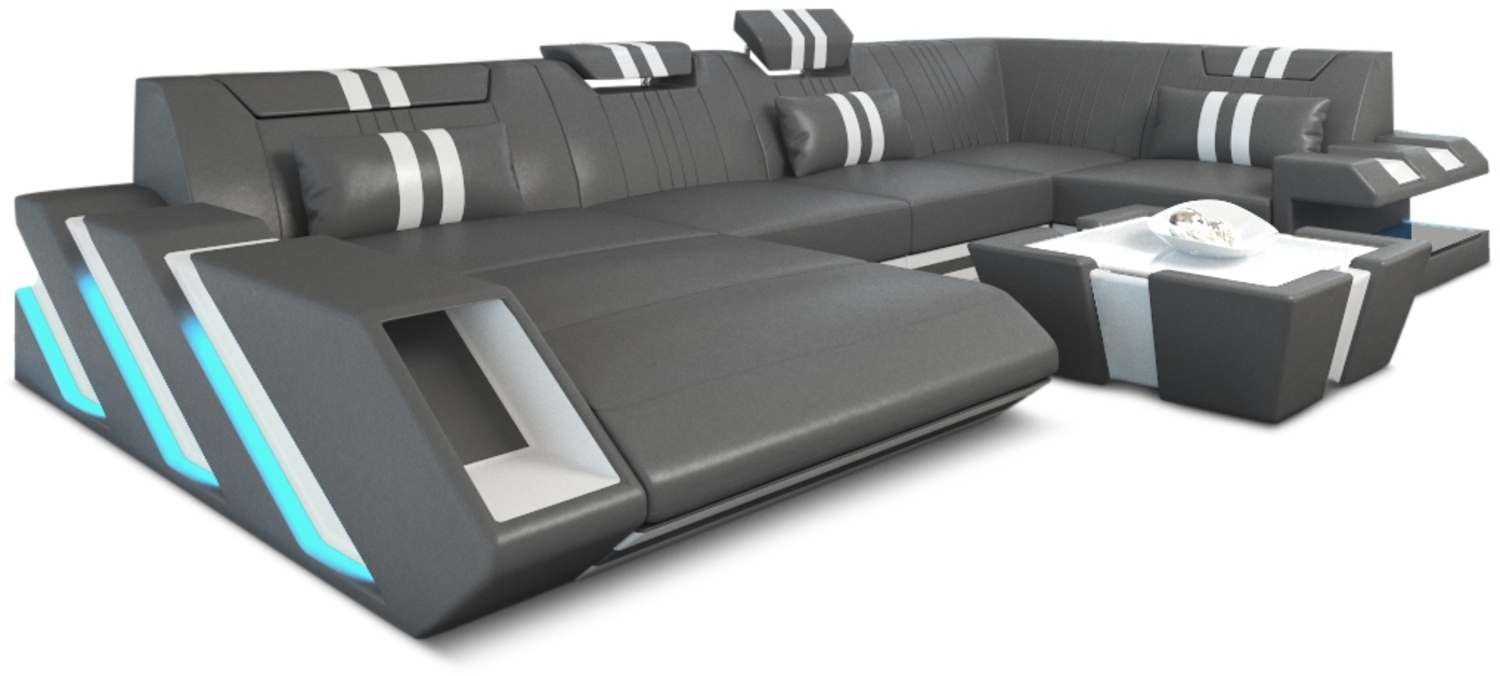 Sofa Dreams 'Apollonia' Ledersofa U Form, 77 x 196 x 356 cm, Grau / Weiß, Echtleder, Links Bild 1