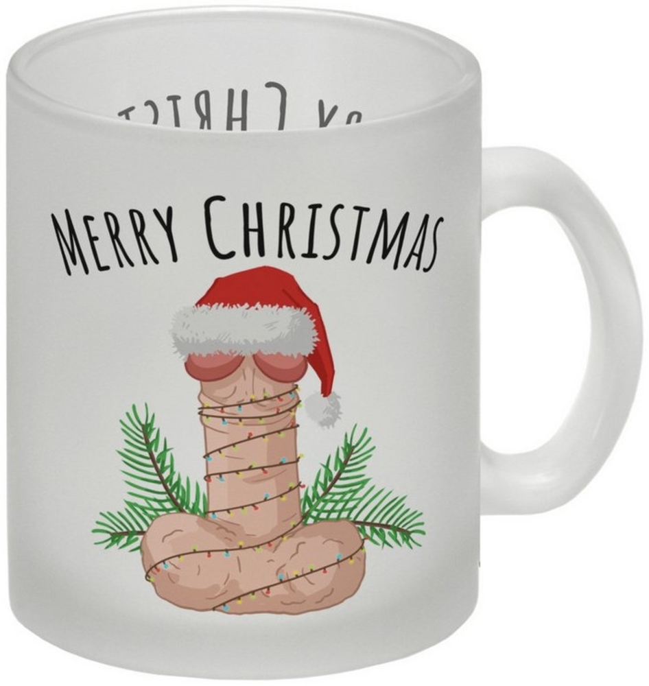 speecheese Tasse Merry Christmas Penis mit Weihnachtsmütze Glas Tasse Bild 1
