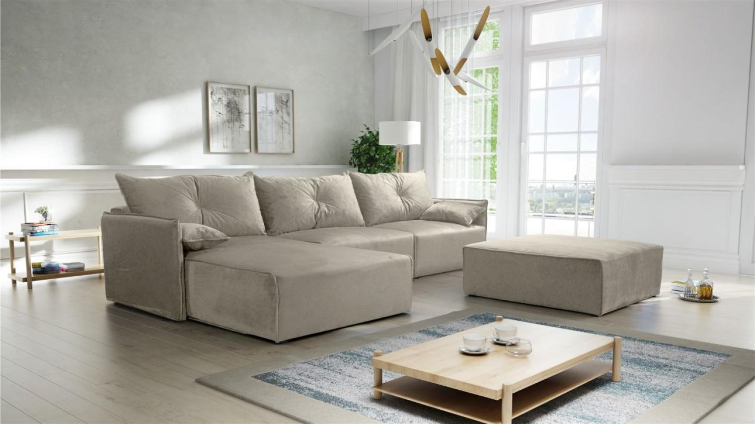 Ecksofa mit Schlaffunktion HUNTER in Royal Graubeige Ottomane Links inkl. Hocker Bild 1