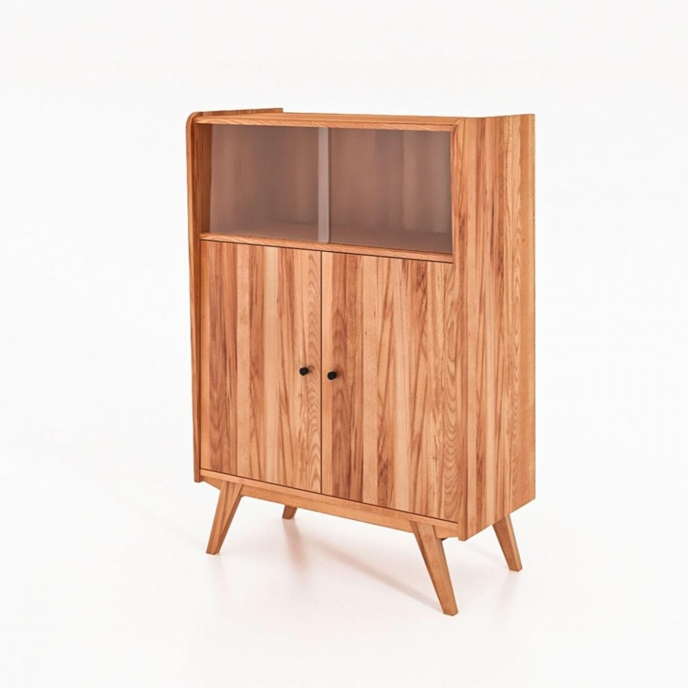 Anrichte Jetro Kernbuche massiv 100x143x50 cm 2 Türen 1 offenes Fach mit Glas Bild 1