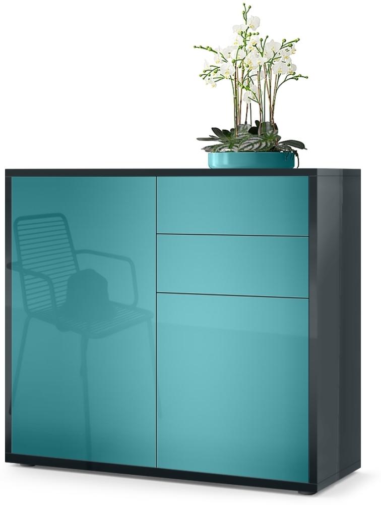 Vladon Sideboard Ben, Kommode mit 2 Türen und 2 Schubladen, Schwarz Hochglanz/Petrol Hochglanz (79 x 74 x 36 cm) Bild 1