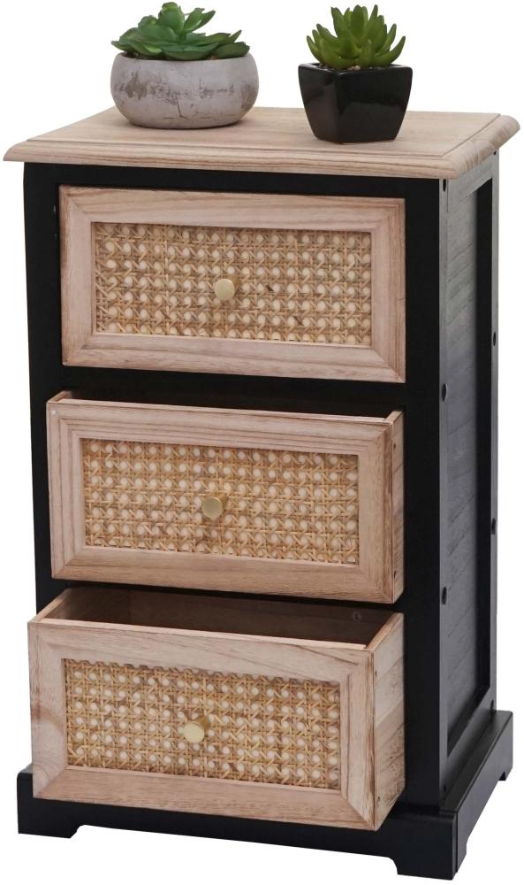 Kommode HWC-K87, Schubladenschrank Schrank, Holz Rattan 63x40x28cm ~ schwarz, naturfarben Bild 1