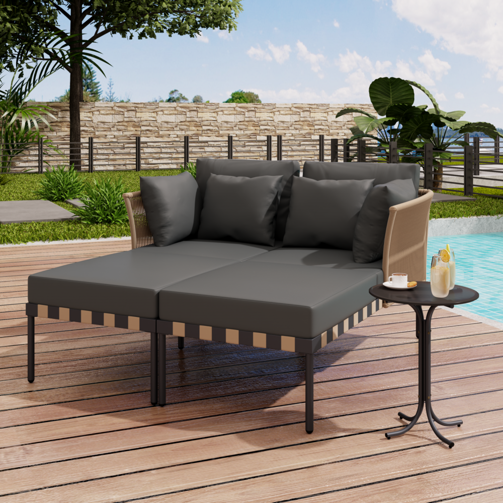 Merax Gartensofa, Outdoor Loungesessel, Abnehmbarer und Modularer Garten Loungesessel, Balkonmöbel-Set, Loungemöbel, Terrassenmöbel mit 4 Kissen, Couchtisch mit Abnehmbaren und Waschbaren Kissen, Grau Bild 1