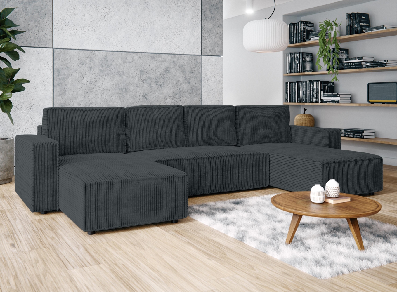 AX LIVING Aydin U Sofa Wohnlandschaft mit Schlaffunktion U Form Grau Bild 1