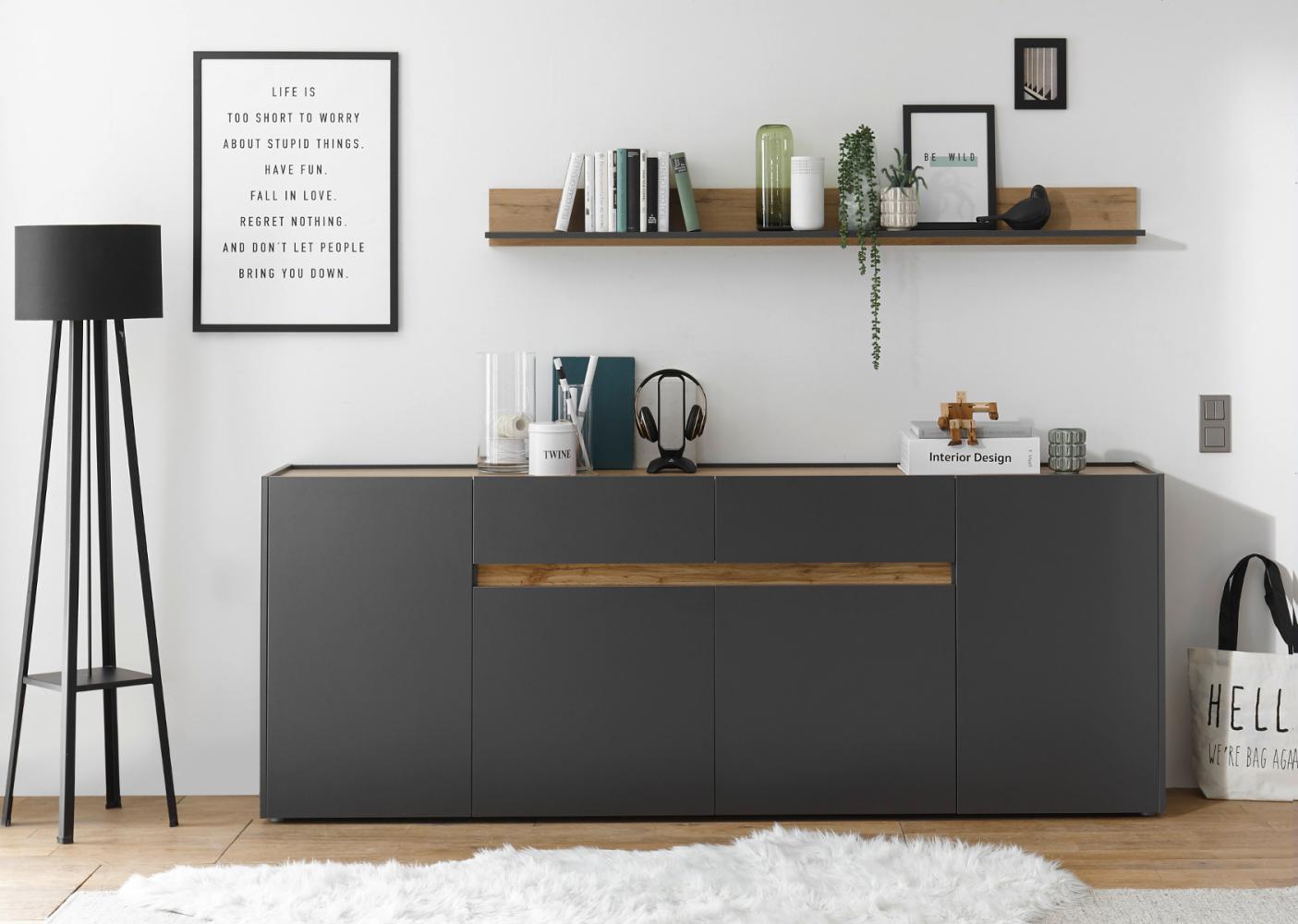 Sideboard 220x87 cm Eiche Anthrazit 4-türig + 2 Schubkästen BOSTON Bild 1