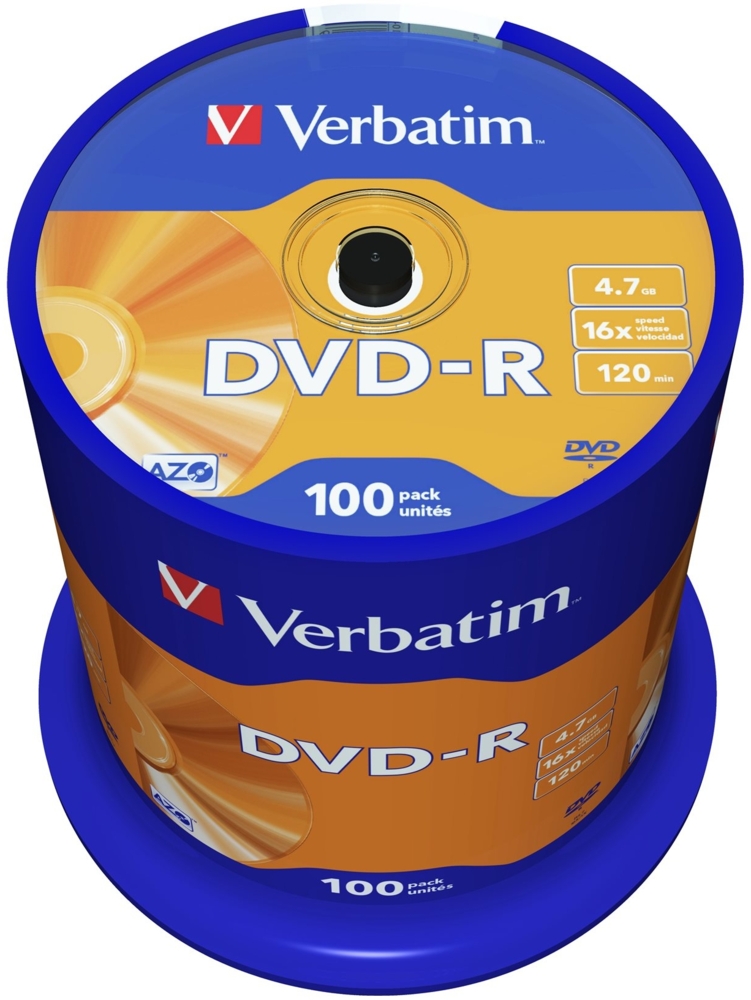 DVD-R Verbatim 4,7GB 100pcs Spin. SR silber 16x Bild 1