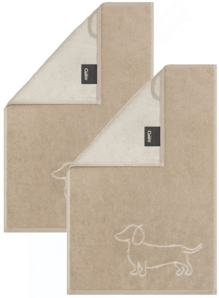 Cawö Handtuch 2 Stück Cawö We love Dogs Gästetücher 6248-33 Dackel Natur 30x50, Walkfrottier (Spar-Set, 2-St), 100% Baumwolle Bild 1