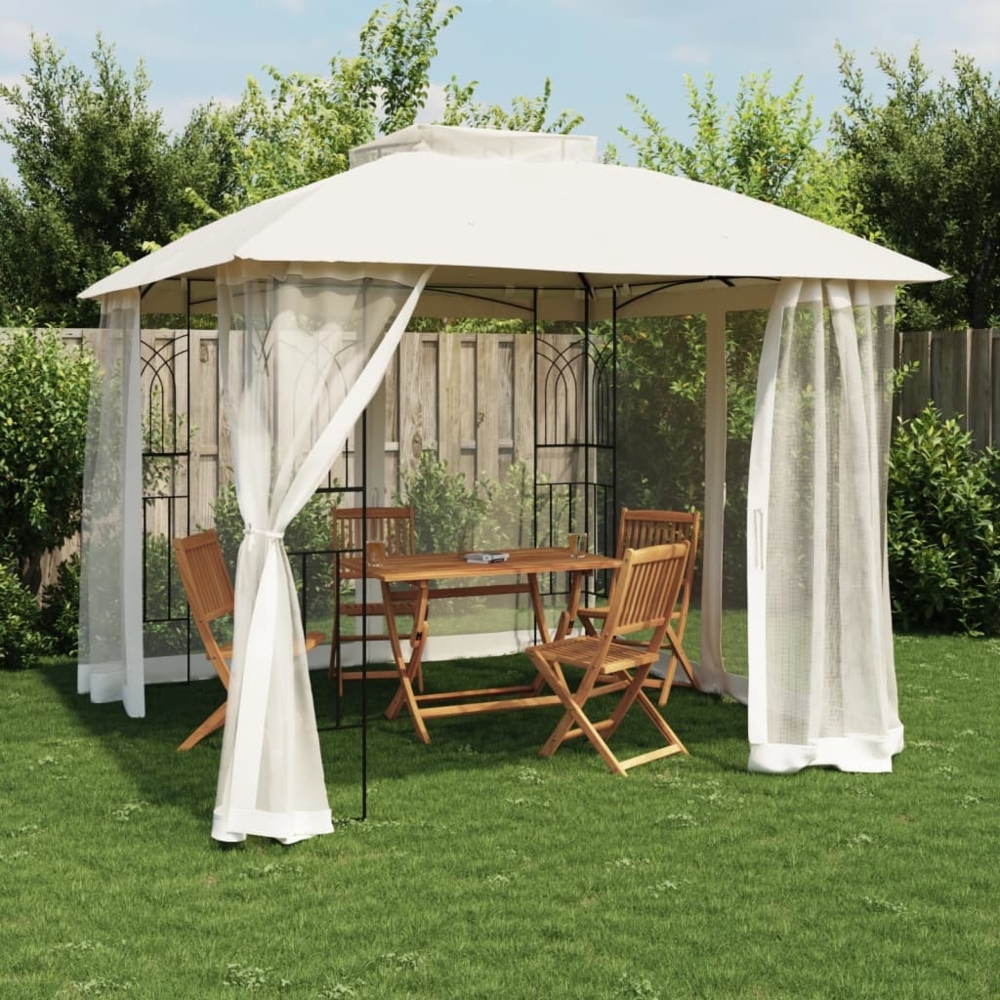 vidaXL Pavillon mit Doppeldach & Netzwänden Creme 2,94x2,94 m Stahl 368454 Bild 1