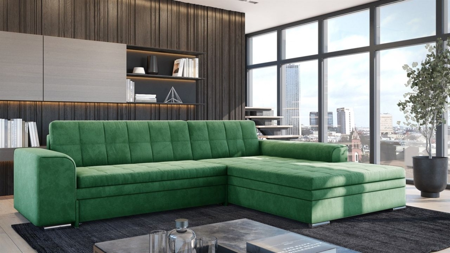 Ecksofa Schlafsofa Sofa LUSAKA in Stoff Fresh Grün Ottomane Rechts Bild 1