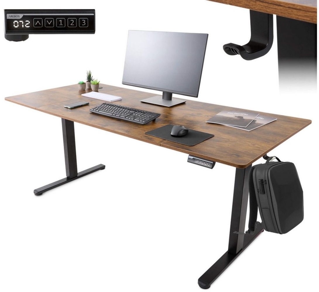 Arebos Schreibtisch Computer-Bürotisch 180 x 80 cm, elektrisch Memory-Funktion, 72-118 cm höhenverstellbar,Hebekapazität: 70 kg Bild 1
