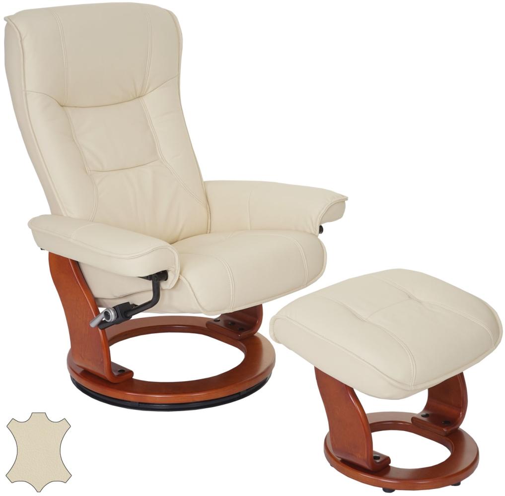 MCA Relaxsessel Hamilton, Fernsehsessel Hocker, Echtleder 130kg belastbar ~ creme, honigfarben Bild 1