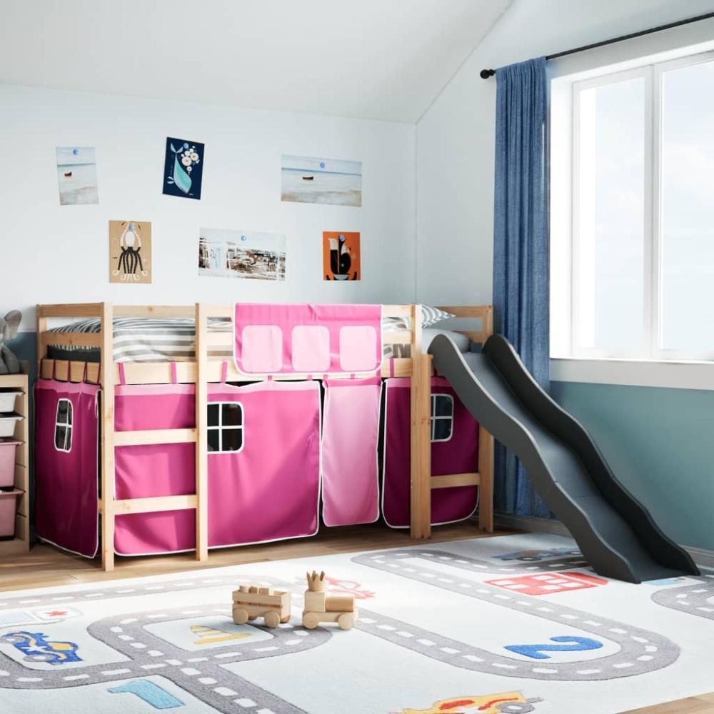 vidaXL Kinderhochbett mit Vorhängen Rosa 90x190 cm Massivholz Kiefer 3309085 Bild 1