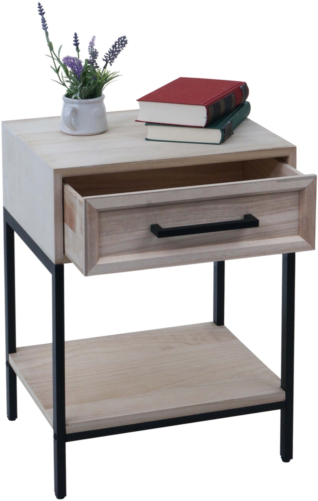 Nachttisch HWC-N91, Kommode Beistelltisch Nachtschrank Schrank, Schublade Shabby-Look Paulownia Holz 59x43x36cm ~ natur Bild 1