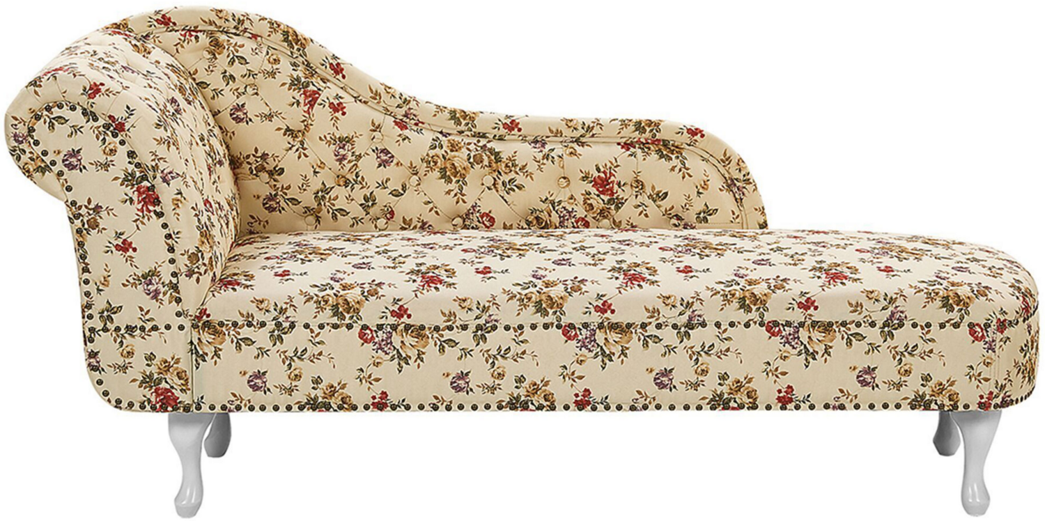 Beliani 'Nimes' Chaiselongue, Beige mit Blumenmuster, Stoff, 79 x 65 x 169 cm, Links Bild 1