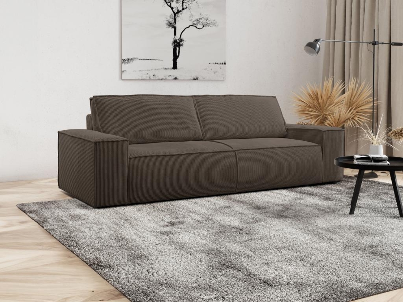 Vente-unique - Schlafsofa 4-Sitzer - Cord - Braun - AMELIA Bild 1