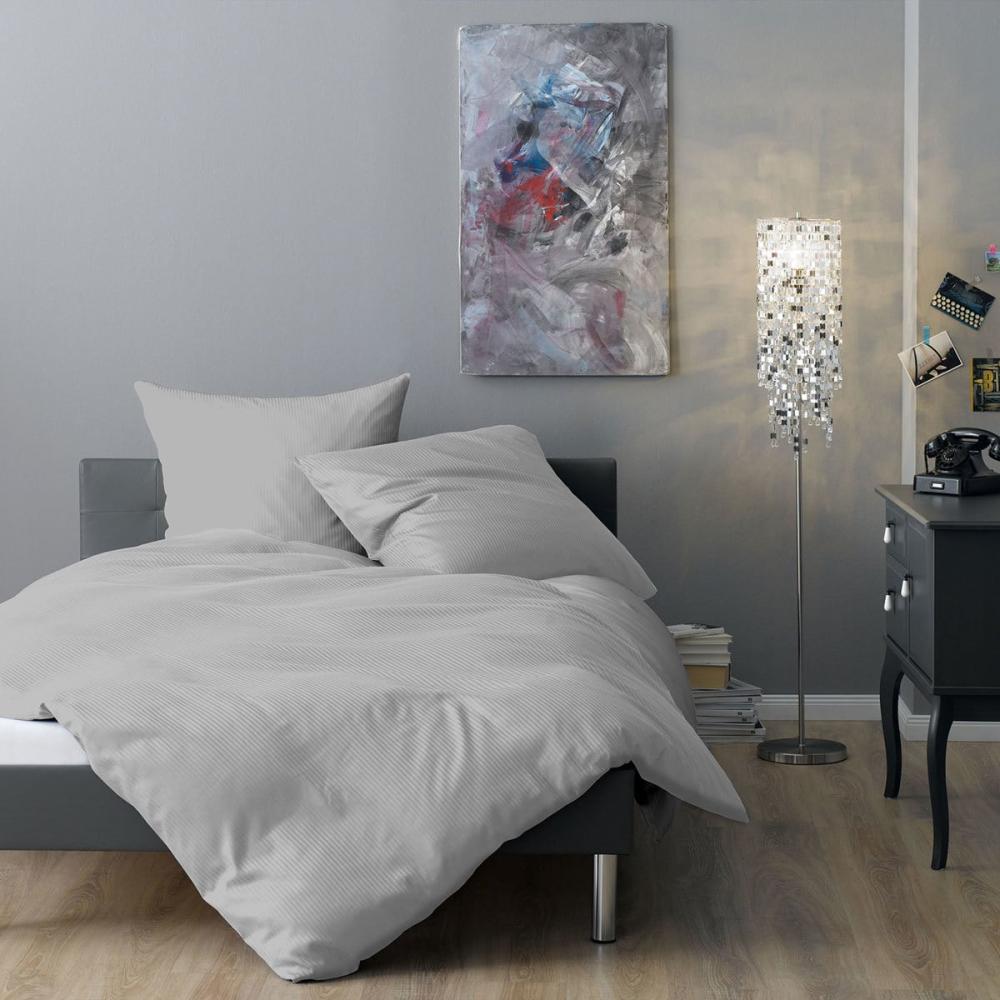 Lorena Mako-Satin Bettwäsche Venedig silber|240x220 cm + 2x 80x80 cm Bild 1