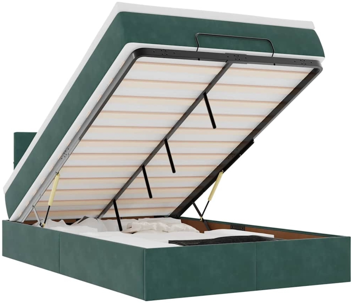 vidaXL Ottomane Bett mit Matratze & LEDs Dunkelgrün 120x190 cm Samt 3312611 Bild 1