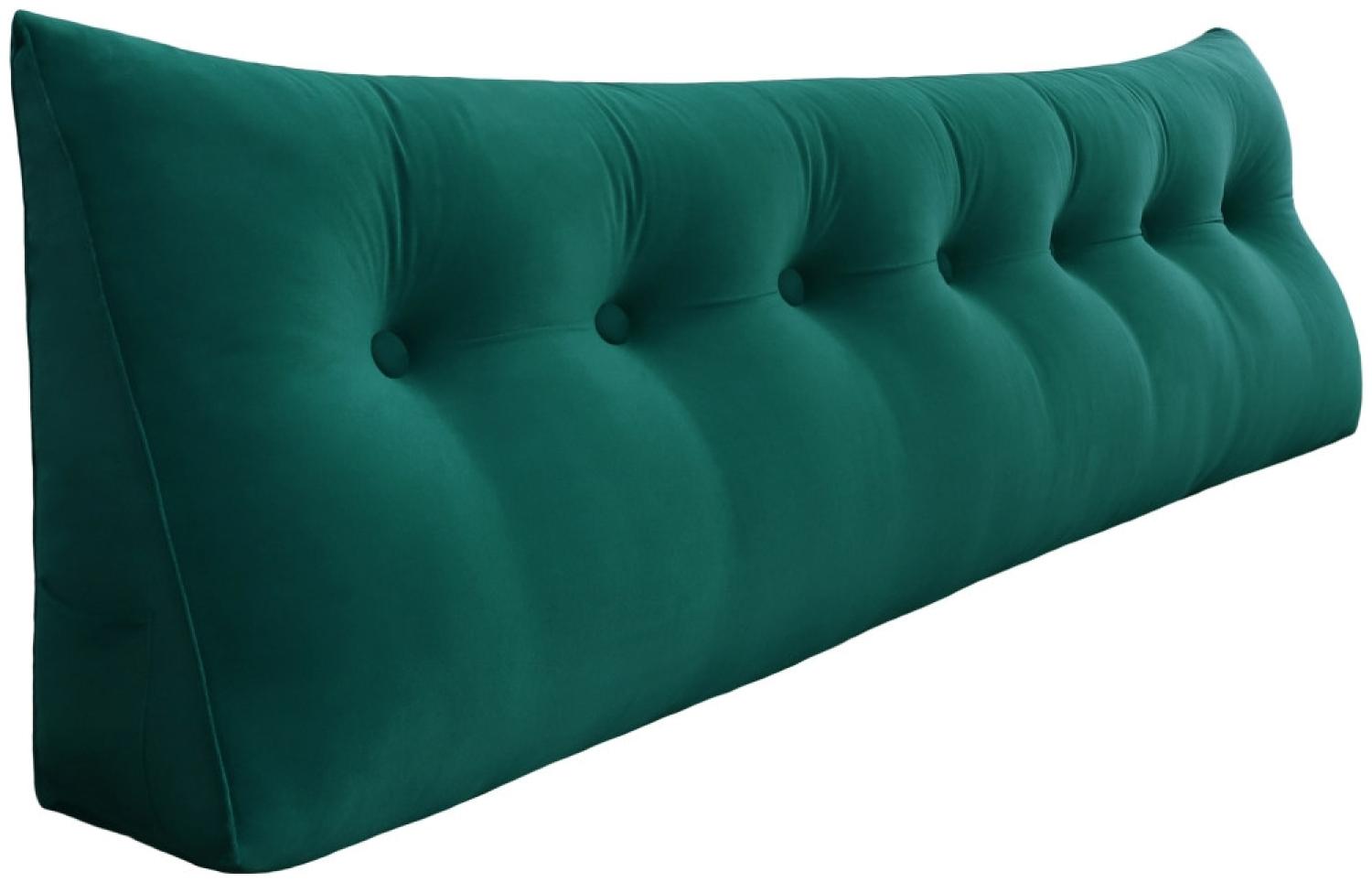 VERCART Großes Keil Lesekissen, Langes Bettruhe Rückenkissen, Dekoratives Kopfteilkissen, Dreieckiges Positionierungs Körperkissen für Tagesbett oder Couch, Samt Grün, 200cm Bild 1