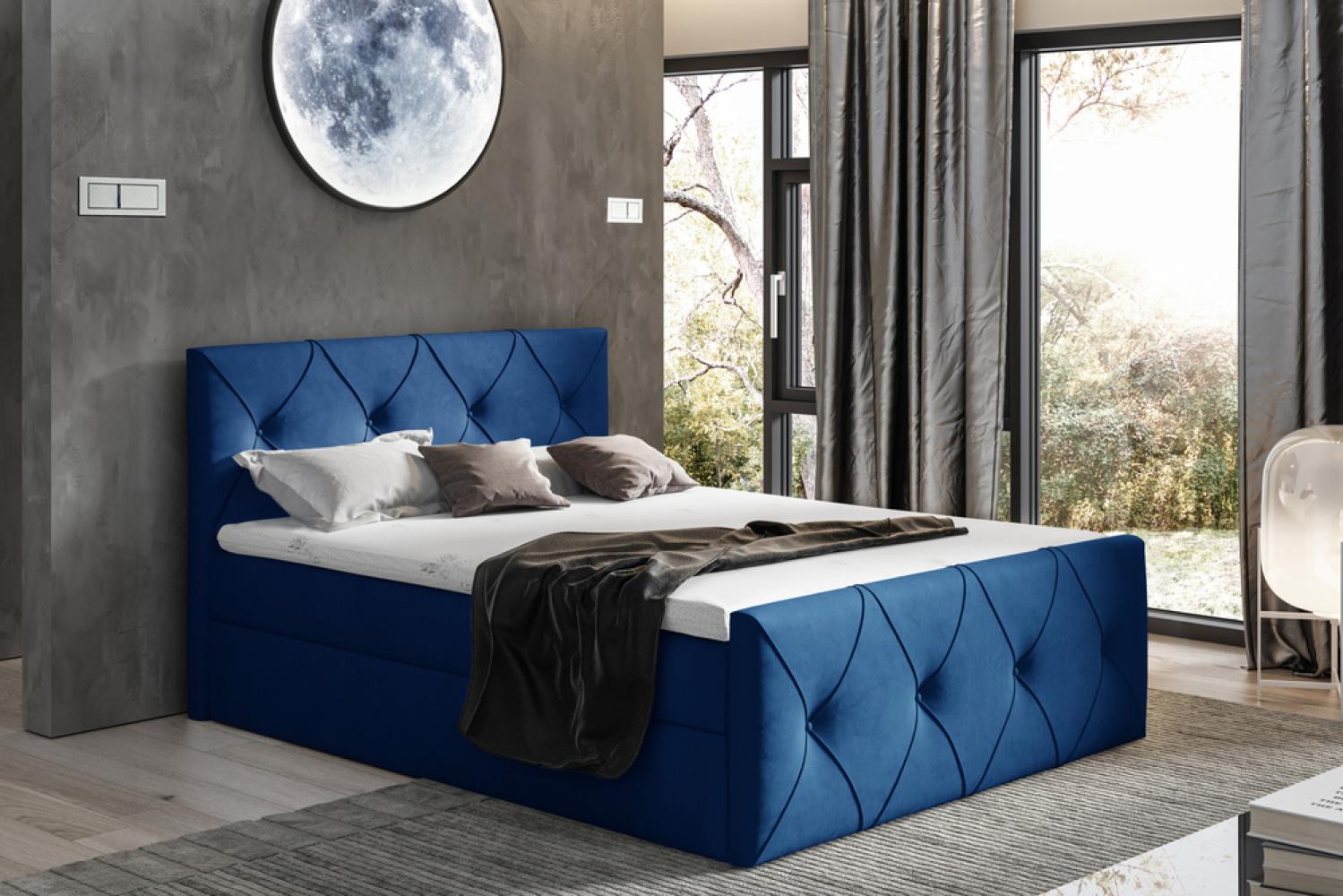 99rooms Arian Lux Boxspringbett Velours 160 x 200 cm Dunkelblau Bild 1