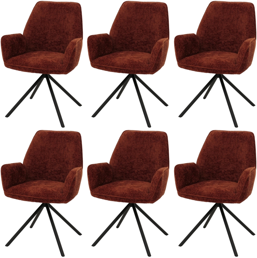 Mendler 'HWC-G67' 6er-Set Esszimmerstuhl mit Armlehne, drehbar mit Auto-Position, Rostrot, Schwarz Bild 1