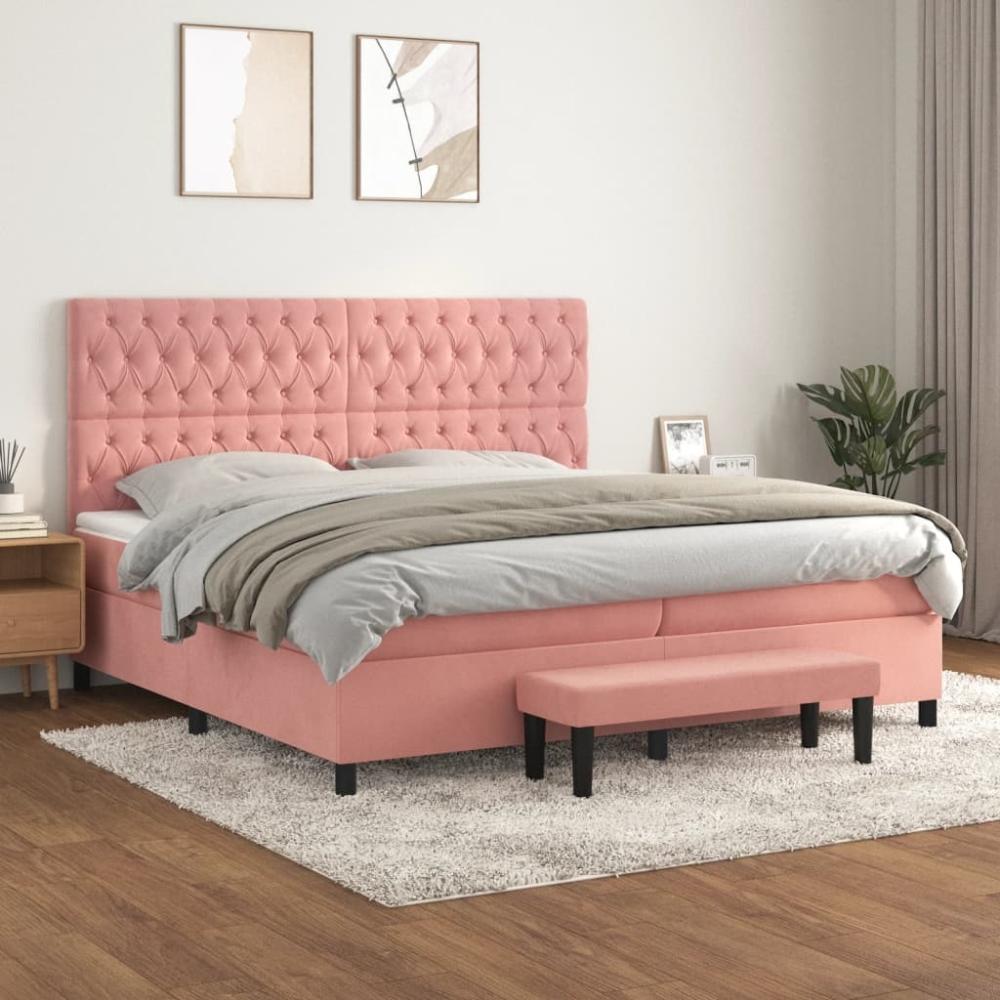 vidaXL Boxspringbett mit Matratze Rosa 200x200 cm Samt 3138048 Bild 1