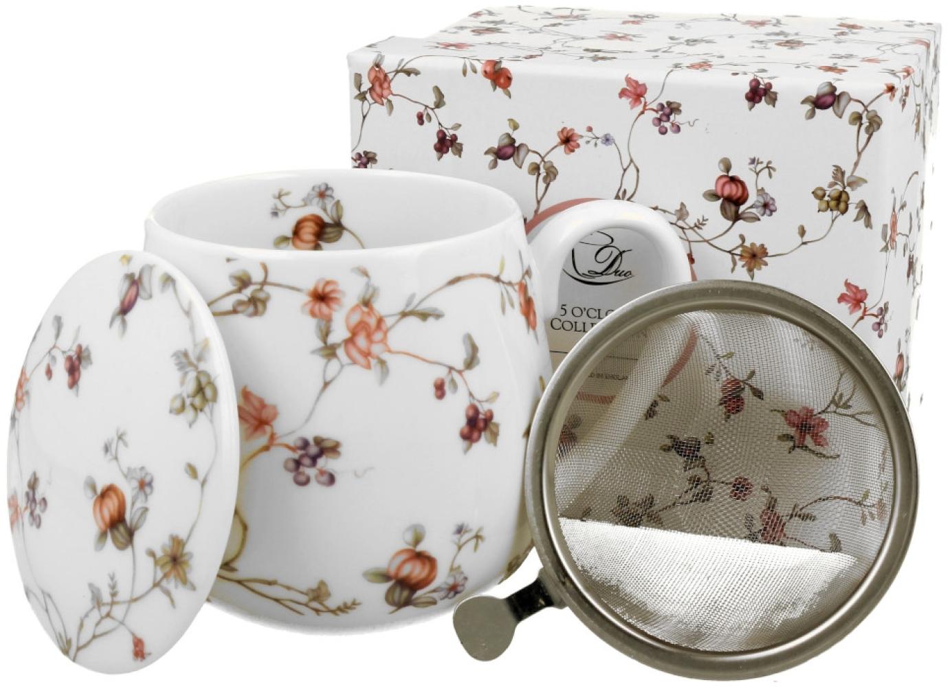 DUO FLORAL Fassbecher 430 ml SAFA mit Teesieb, New Bone China Porzellan Bild 1