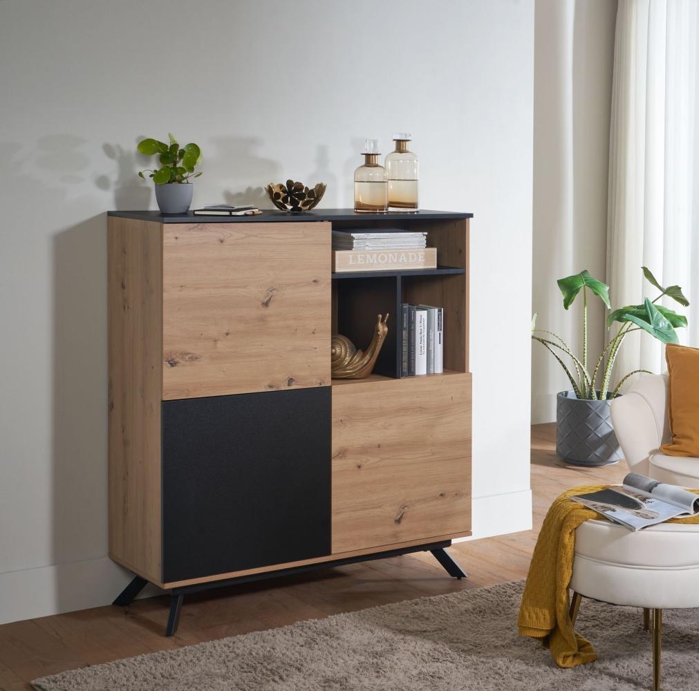 Kadima Design Kommode in Eiche-Dekor, 9 Fächer, einstellbare Böden, Melaminharzbeschichtung. 110 x 40 x 129 cm Bild 1