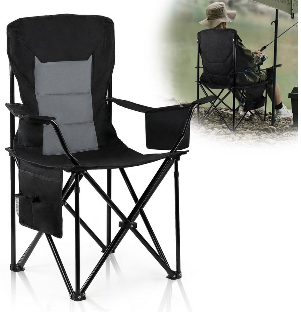 CALIYO Klappstuhl Campingstuhl Faltbar mit Getränkehalter und Kühlfach ausgestattet (1 St), Klein pack mit Tasche Faltstuhl Anglerstuhl hohe Rückenlehne Bild 1