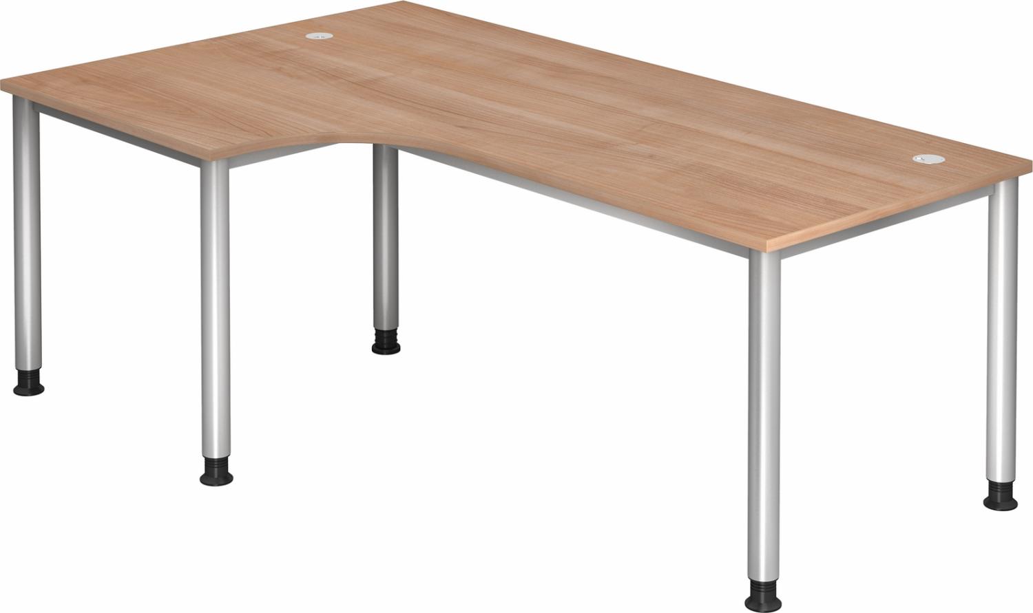 bümö höhenverstellbarer Eckschreibtisch H-Serie 200x120 cm in Nussbaum, Gestell in Silber - Schreibtisch L Form, großer Tisch für's Büro, Computertisch höhenverstellbar, HS-82-N Bild 1