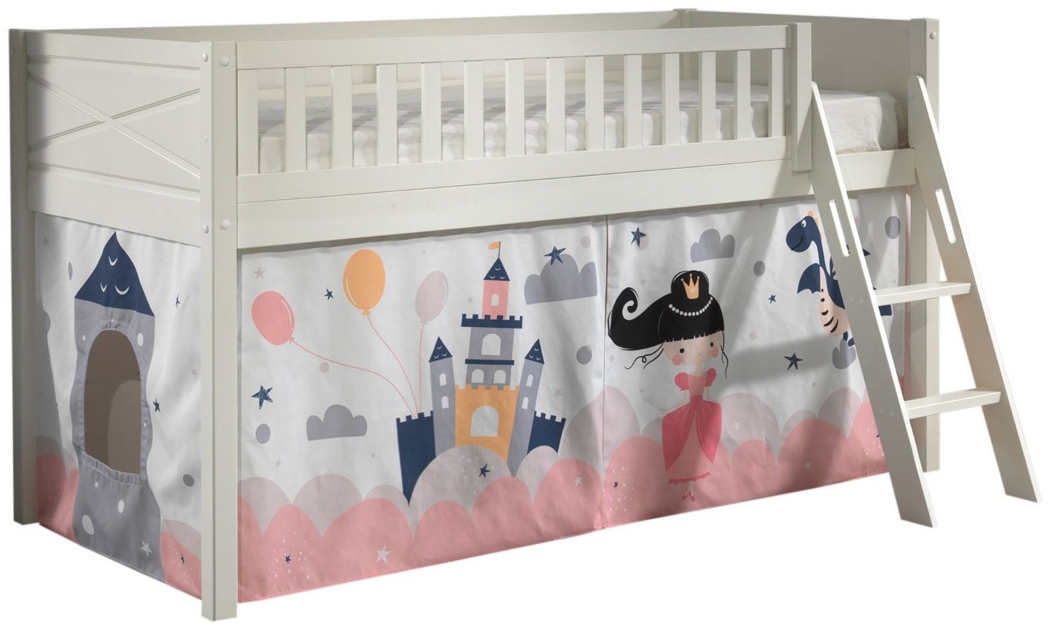 Kinderbett Karyl 208x114x135 Massivholz Weiß Textilset Princess Sophie Bild 1