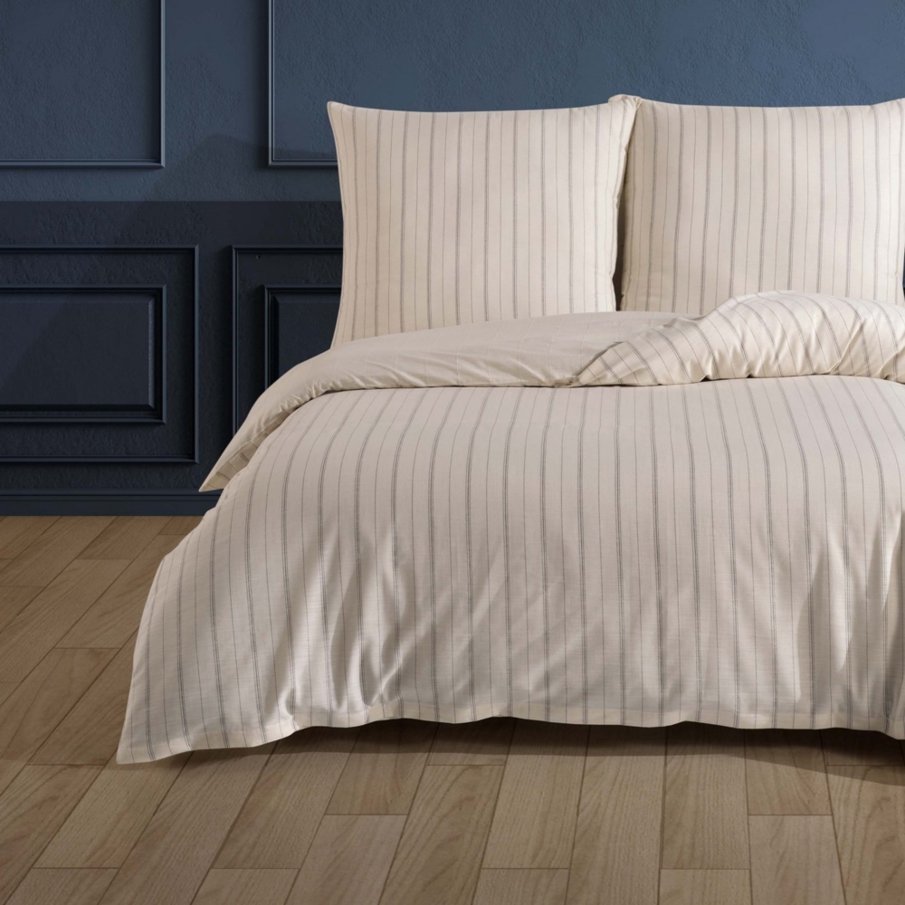 Buymax Bettwäsche Luxury Natur Bettwäsche, Premium Qualität, Slub Yarn Dyed: 100% Baumwolle, 2 teilig, 135x200 cm, Bettbezug-Set, Reißverschluss, Premium Qualität, gestreift Bild 1