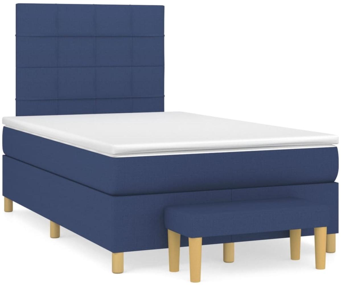 vidaXL Boxspringbett mit Matratze Stoff Blau 120x200 cm, Härtegrad: H2 [3137147] Bild 1