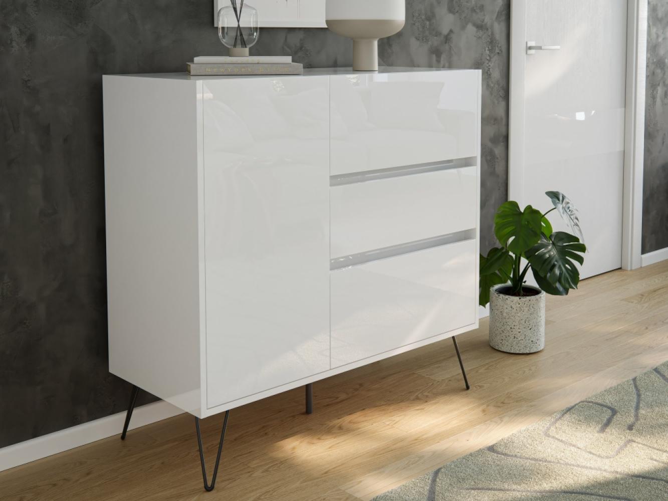 Design Sideboard Kommode Altan 100cm Greifraum 3 SoftClose 1 Tür Weiß hochglanz : Weiss hochglanz Bild 1