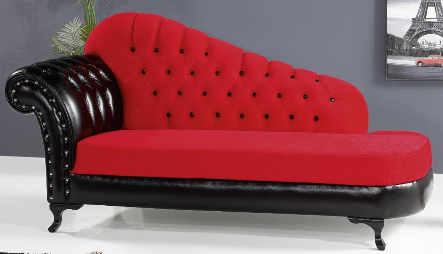 Casa Padrino Barock Chaiselongue Rot / Schwarz 183 x 80 x H. 94 cm Bild 1