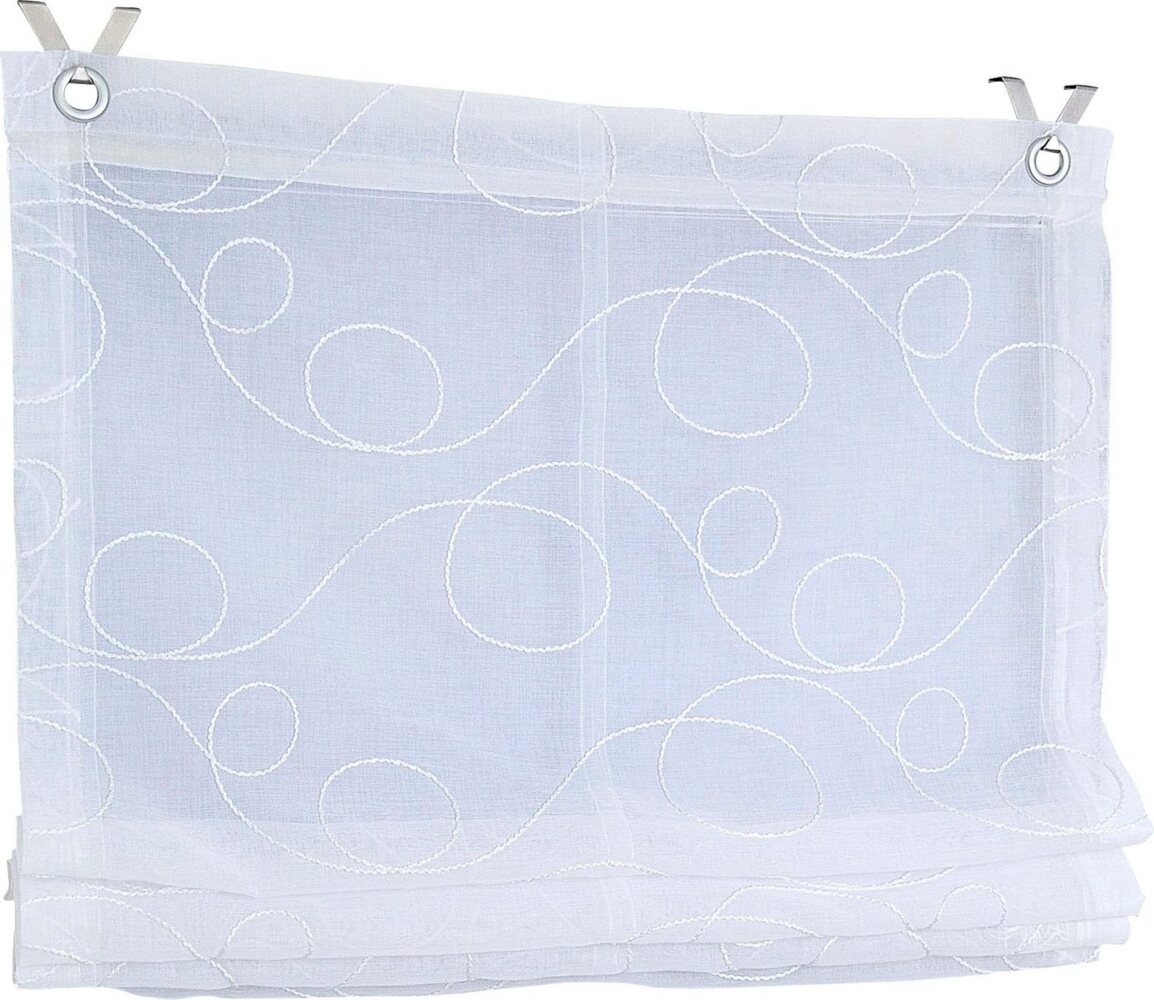 Kutti Raffrollo Jasmin, mit Hakenaufhängung, ohne Bohren, einfarbig, bestickt, matt, Polyester, pflegeleicht, mit Fensterhaken Bild 1