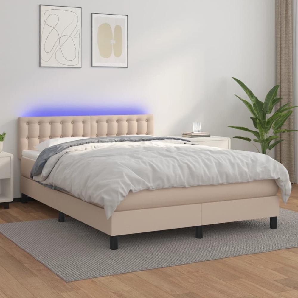 vidaXL Boxspringbett mit Matratze & LED Cappuccino-Braun 140x190cm 3134224 Bild 1