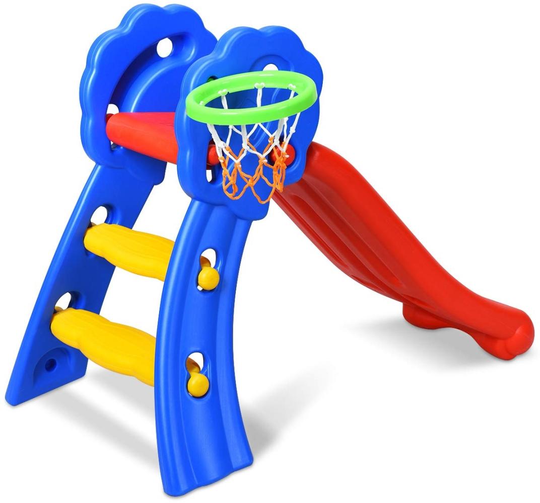 COSTWAY Rutsche Kinder Rutschbahn Kinderrutsche Gartenrutsche Wellenrutsche Kleinkinderrutsche fuer Indoor und Outdoor mit Basketballkorb 108 x 68 x 71,5 cm Bunt Bild 1