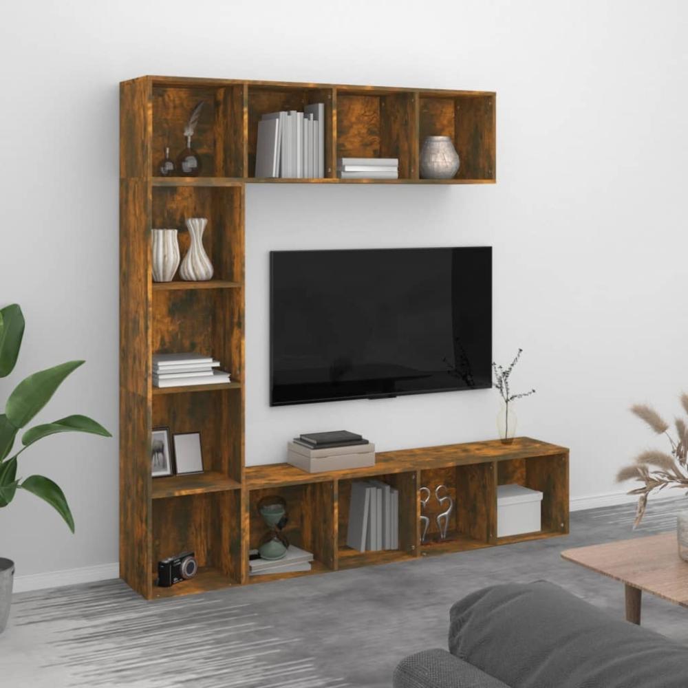 vidaXL 3-tlg. Bücherregal-/TV-Schrank-Set Räuchereiche 180x30x180 cm 3152713 Bild 1