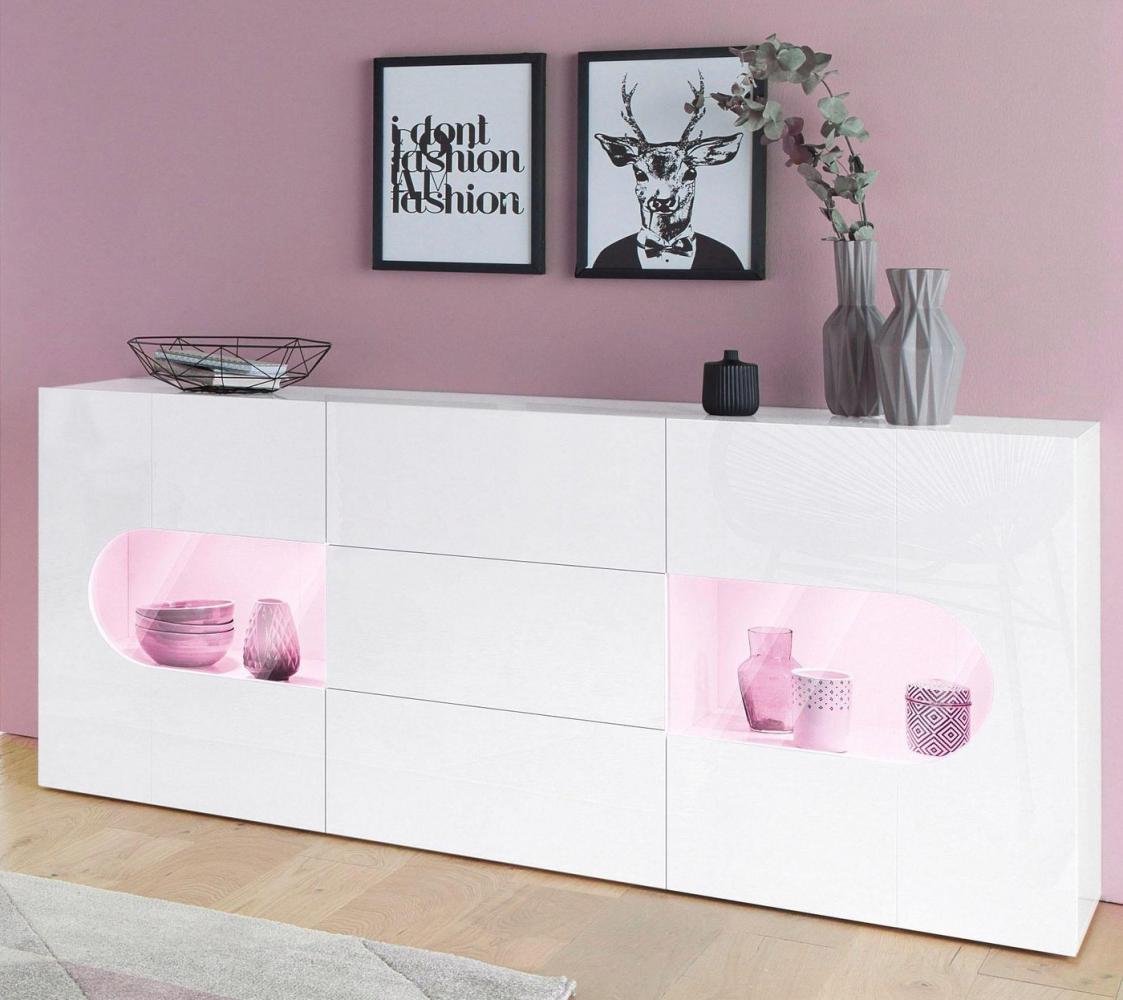 INOSIGN Sideboard Real,Vitrine,Kommode,Schrank, komplett hochglanz lackiert, mit 2 Glastüren und 3 Schubladen ohne Griff, Breite 180 Bild 1