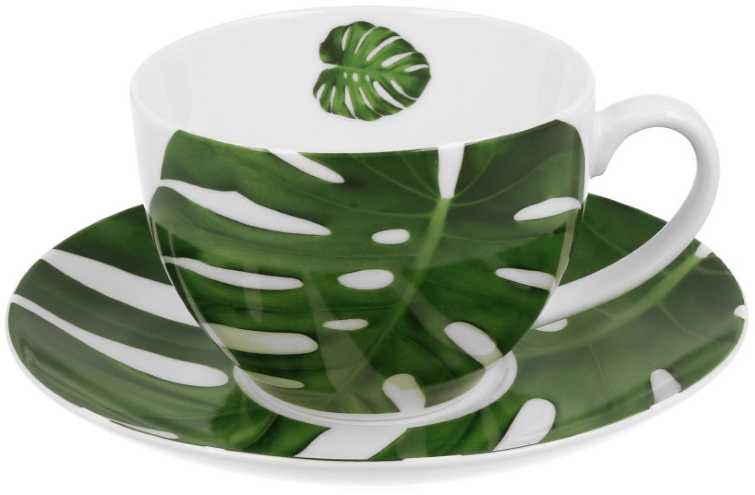 DUO FLORAL Tasse 250 ml MONSTERA mit Untertasse, New Bone China Porzellan Bild 1