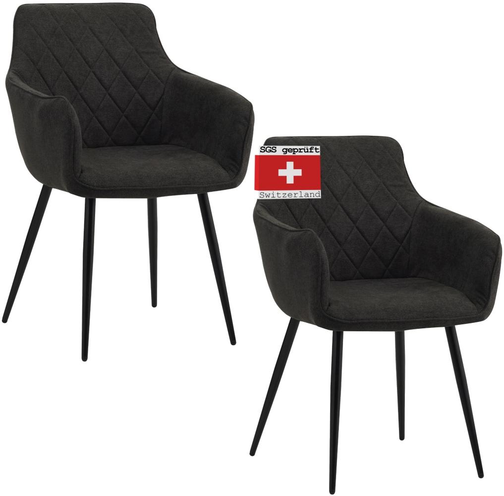 ALBATROS Esszimmerstühle 2er Set SILA, Schwarz - Modern und Stilvoll, bequemer Polsterstuhl - Eleganter Küchenstuhl, Stuhl Esszimmer oder Esstisch Stuhl im Retro-Look Bild 1