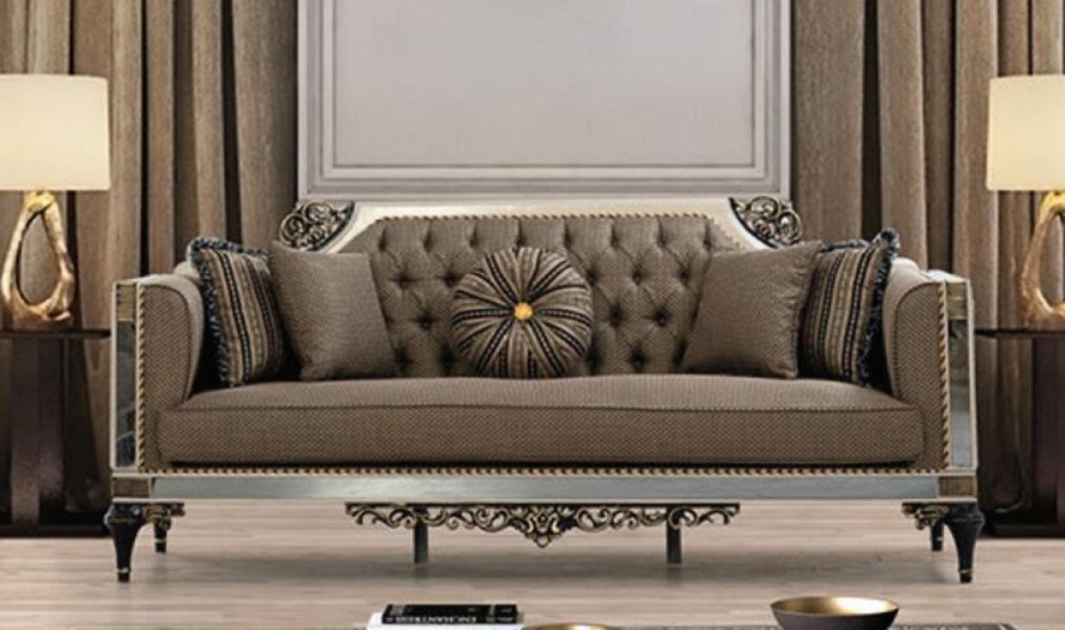 Casa Padrino Luxus Barock Sofa Braun / Weiß / Schwarz / Gold - Prunkvolles Wohnzimmer Sofa mit dekorativen Kissen - Barock Wohnzimmer Möbel Bild 1