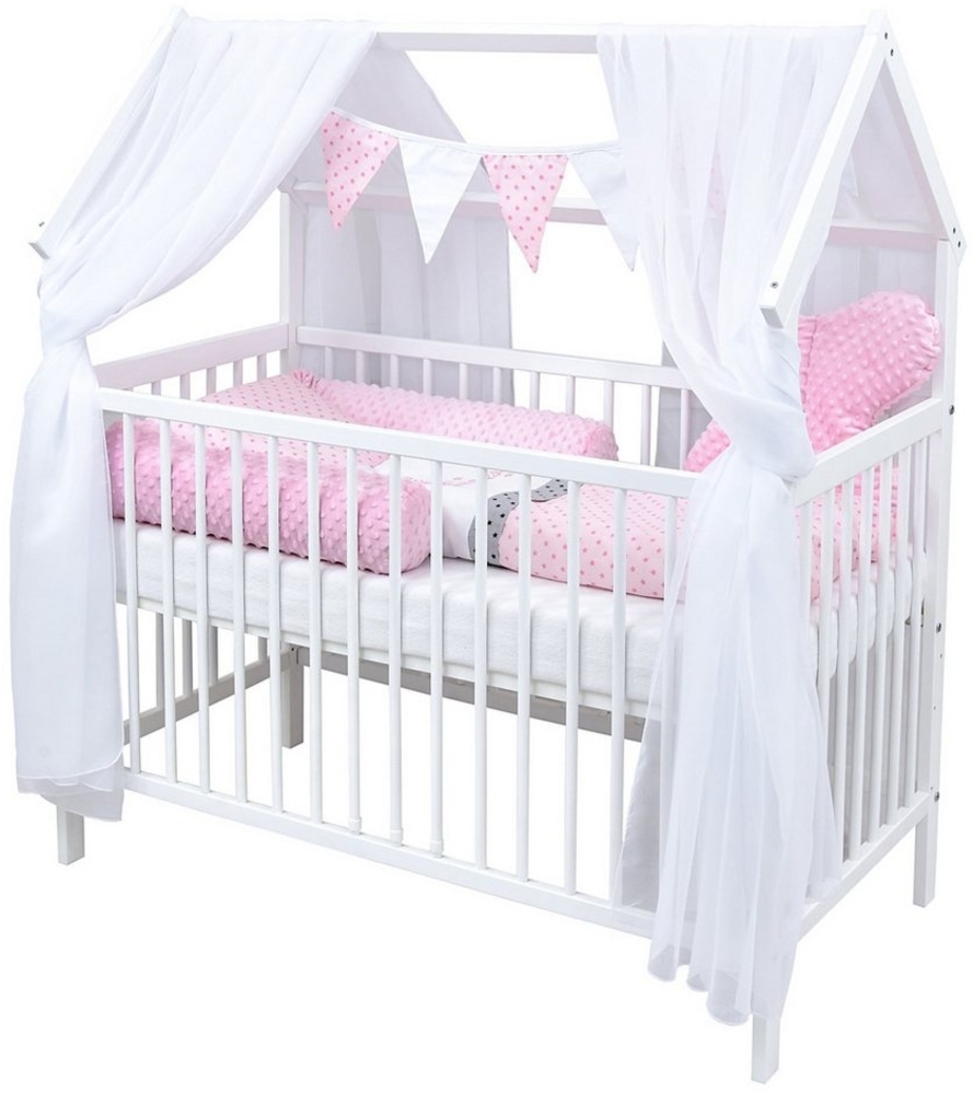 Baby-Delux Komplettbett Hausbett Babybett Schutzgitter Komplettset, 10-tlg, Kinderbett 60x120 cm weiß, Bettset verschiedene Designs Bild 1