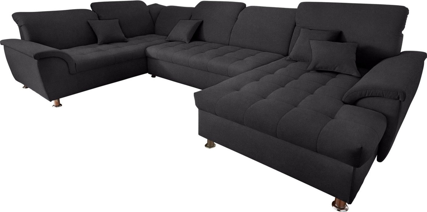 DOMO collection Wohnlandschaft Franzi mit Kopfteilverstellung, U-Form mit viel Platz, bequem, XXL-Sofa, U-Form, belastbar bis 140kg/Sitz, graphite, Breite: 352cm Bild 1