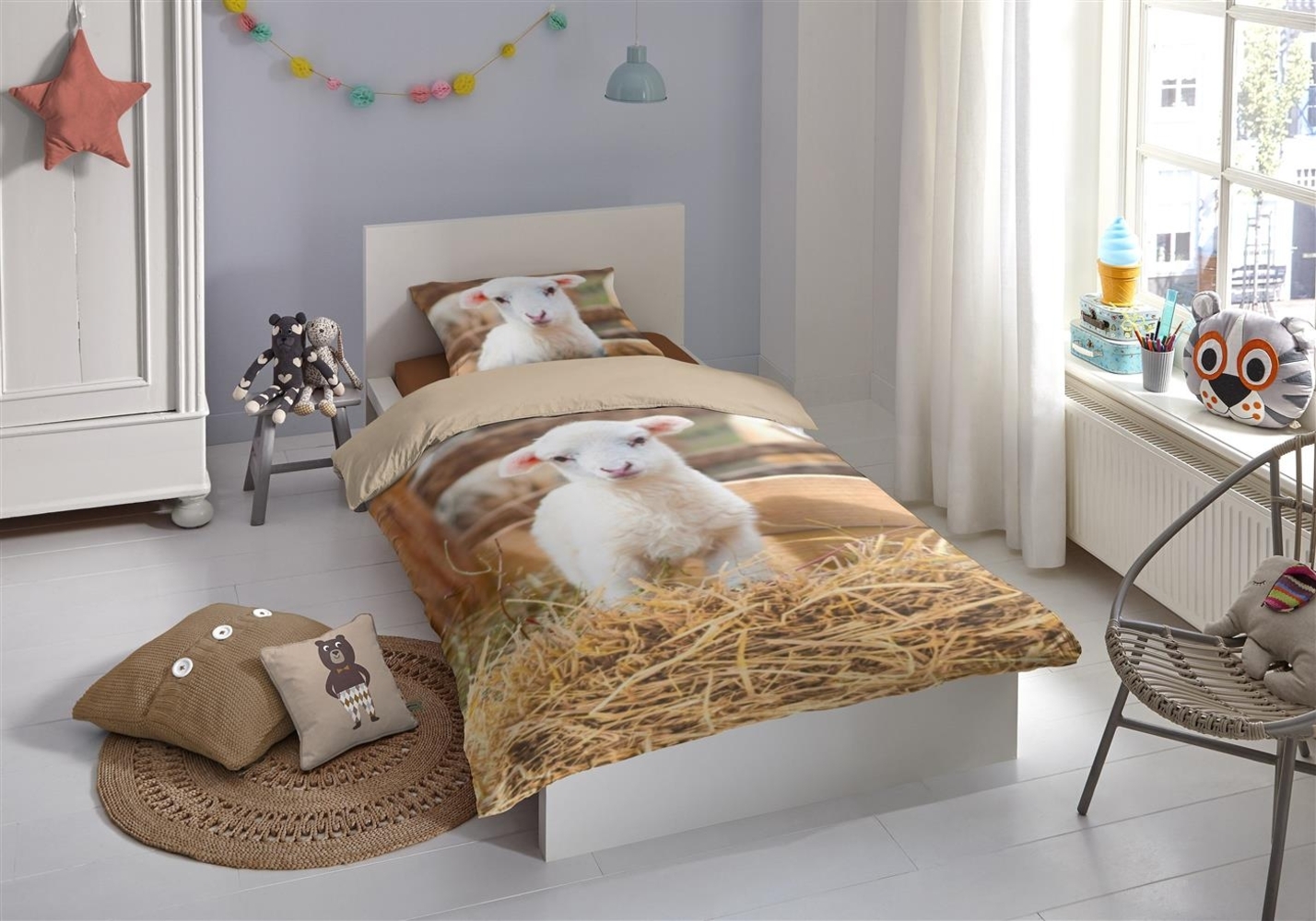 good morning Renforcé Bettwäsche 2 teilig Bettbezug 140x200 cm Kopfkissenbezug 60x70 cm Lamb 6171.99.01 Multi Bild 1