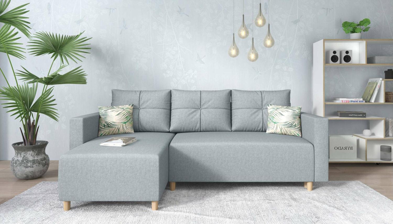 Stylefy Lamone Ecksofa Strukturstoff Grau Links Bild 1